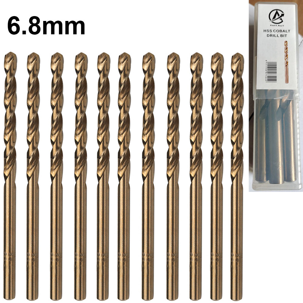 10 x 10 Cobalt Drill Bits HSS Ground Flute For Stainless & Hard Steels 6.8mm
